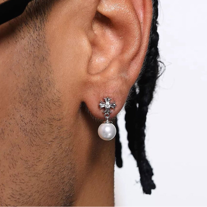 Pearl Gothic Cross Pierce【Silver925】